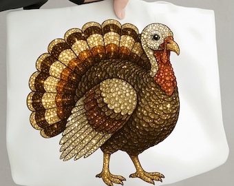 Faux Rhinestone Turkey PNG, Glitter Fall Turkey PNG, Cozy Farmhouse Thanksgiving Sublimation, Autumn Digital Download PNG