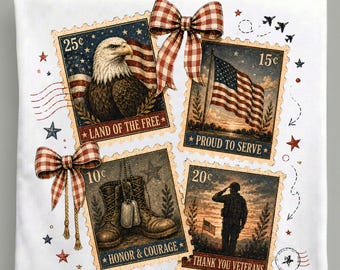 Veterans Day Postage Stamp PNG, Vintage Eagle Soldier American Flag, Patriotic Military Sublimation Digital Download