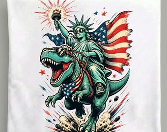 Statue Of Liberty Riding TRex PNG, Funny Patriotic Dinosaur Art, 4th Of July Boys Sublimation, USA Merica File
