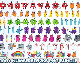 Pacchetto di oltre 100 blocchi numerici in formato PNG, clipart di numeri in stile cartone animato, file PNG per sublimazione, file per Cricut, decorazioni per feste di compleanno per bambini, download digitale stampabile.
