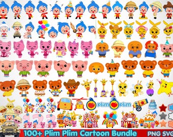 Plim Plim Clipart Bundle, 100+ Cartoon Characters, Kids Birthday Party Decor (Digital Download)