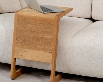 Mesa C de madera maciza hecha a mano, escritorio para computadora portátil que ahorra espacio