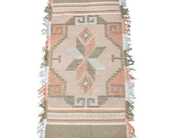 Vintage Pastel Color Rectangle Fringe Woven Decorative Throw Rug