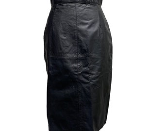 Vintage Fiori Womens Size 13/14 Black Leather Pencil Skirt