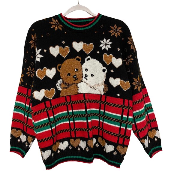 Vintage Womens Knit Bears Hugging Winter Plaid Ta… - image 2