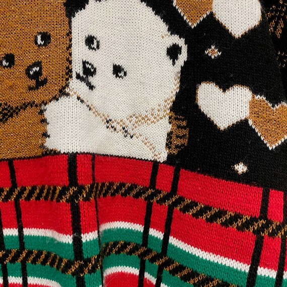 Vintage Womens Knit Bears Hugging Winter Plaid Ta… - image 3