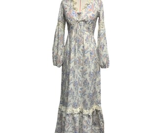 Vintage Floral Womens Long Sleeve Prairie Boho Maxi Dress