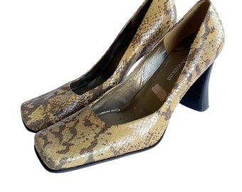 Vintage Enzo Angiolini Womens Size 8 Snake Leather Square Toe Pumps