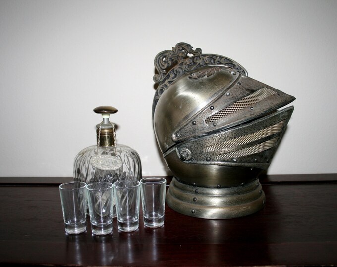 Vintage MEDIEVAL Knights Helmet Bar Set // Decanter Etsy