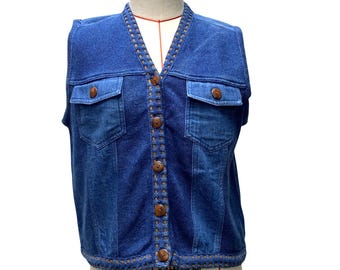 Vintage Marisa Canvas Womens Blue Knit Western Style Button Front Vest