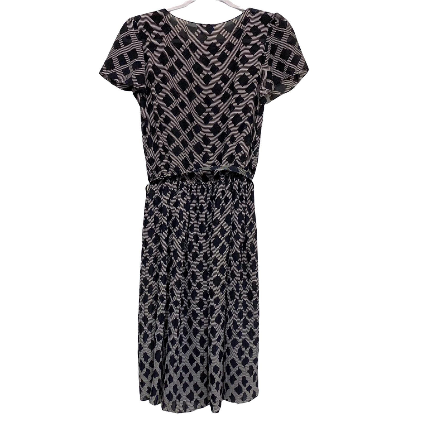 Vintage Mona Liza Womens Size M Black White Printed Micro Pleat