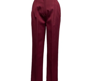 vintage Liz Baker - Pantalon bordeaux à plis sur le devant pour femmes