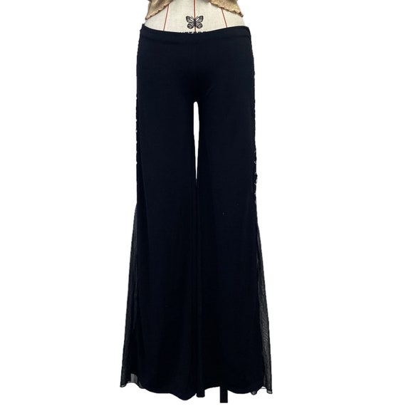 Vintage Womens Size L Black Y2K Lace up Side Flare Low Rise Pants 