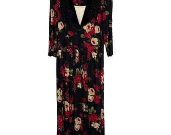 Vintage S.L. Fashions Womens Size 18 Floral Velvet Collar Dress