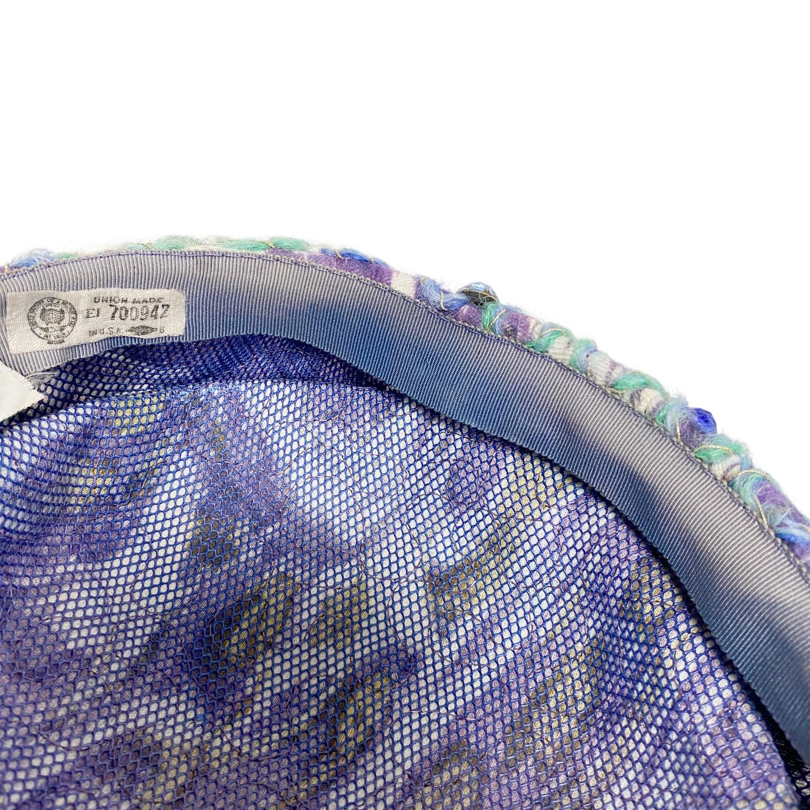 Vintage Gene Doris Colorful Blue Green Jewel Detail Pillbox Hat Vintage 50s Gene Doris Pill Box Hat Black Satin with Mesh  main image 2
