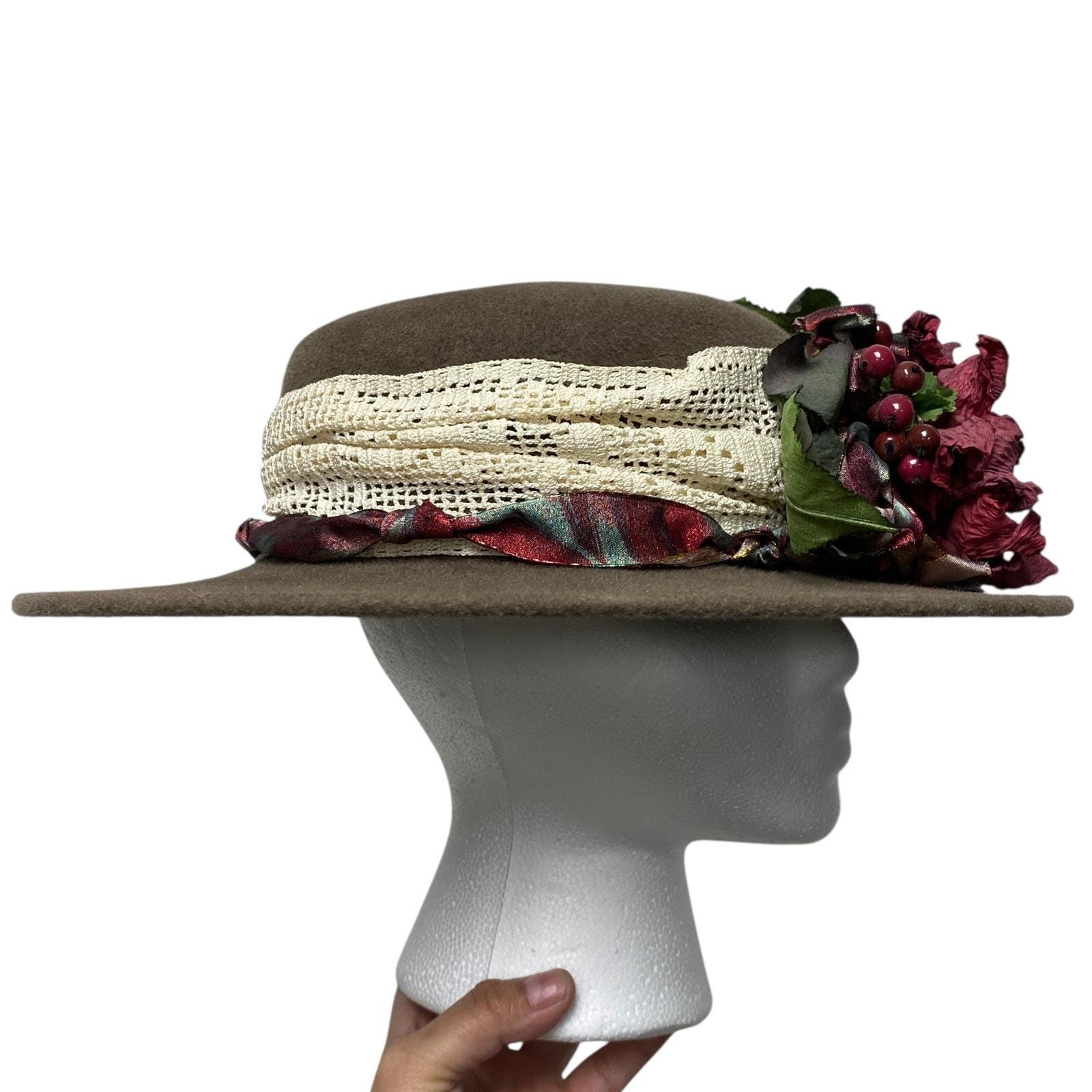 Vintage Linda Madden Womens Brown Hat With Flower Brimmed  display picture 1