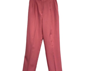 vintage Liz Baker - Pantalon rose taille haute pour femmes avec plis sur le devant