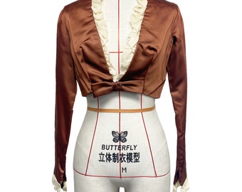 Vintage Womens Size 11 Rust Ivory Ruffle Bow Cropped Jacket