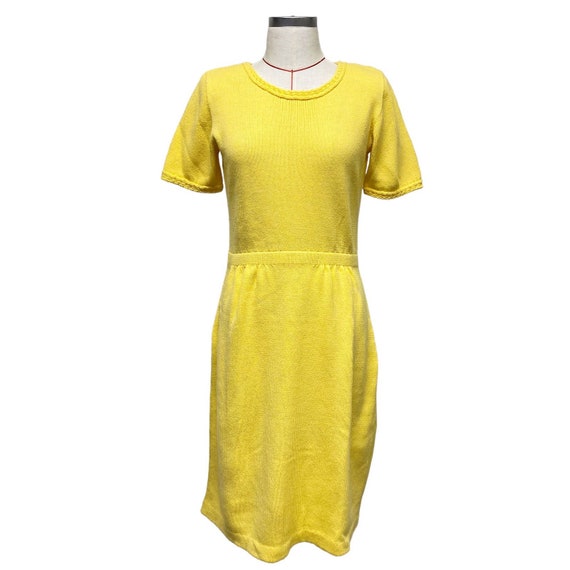 Vintage Womens Yellow Knit Short Sleeve Dress - image 2