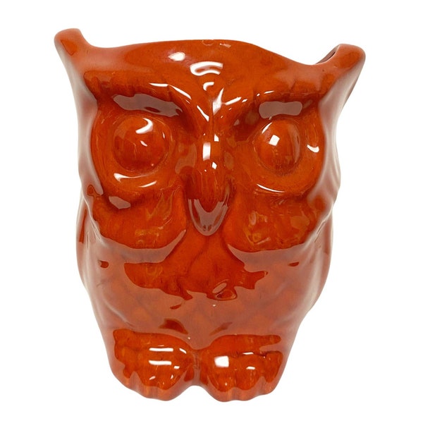 Vintage Owl Orange 6.5" Ceramic Decorative Jar Vase