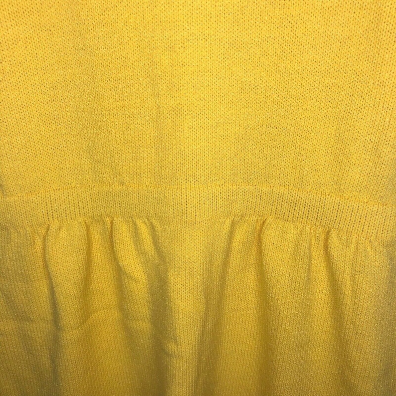 Vintage Womens Yellow Knit Short Sleeve Midi Dress