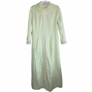 Vintage Vanity Fair Womens Size 12 Green Quilted Accordion Trim House Dress Robe