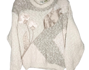 Jersey de satén con estampado floral para mujer, talla L, de la marca Vintage Colleens Collectables.