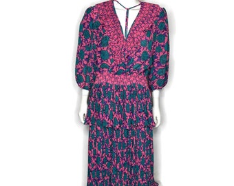 Vintage Assorti for Susan Freis 80's Accordion Fold Floral Print Georgette Dress