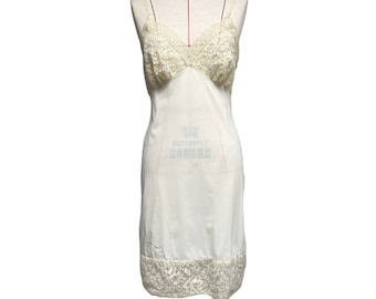 Vintage Van Roalte Womens Size 34 Ivory Lace Slip Dress