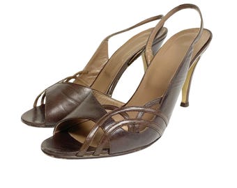 Vintage Garolini Womens Size 9 Brown Slingback Heels Pumps