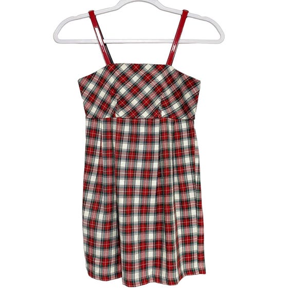 Vintage Bonnie Jean Girls Size 6 90s Y2k Tartan Plaid Sleeveless Patent Strap Dress