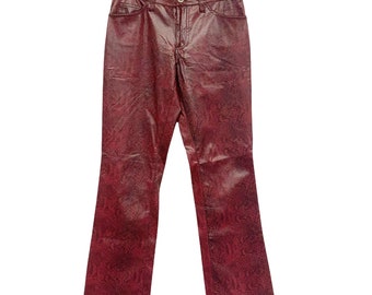 Pantaloni vintage in pelle sintetica Anchor Blue da donna taglia 3 Y2K rosso serpente matrice grunge