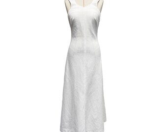 Vintage Womens White Ribbed Sleeveless Summer Maxi Dress