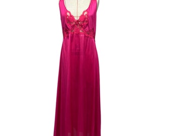 Vintage Adonna Womens Size L Hot Pink Lace Trim Slip Dress