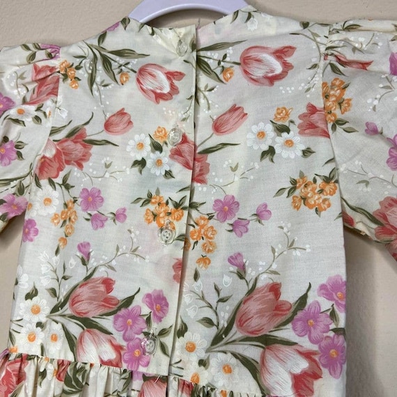 Vintage Girls Home Made Floral Puff Short Sleeve … - image 4