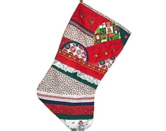 Vintage Patchwork Lace Cottagecore Holiday Christmas Stocking