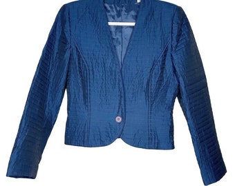 Vintage Womens Size 10 Blue Quilted Stripe 1 Button Blazer Jacket