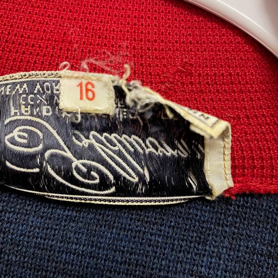 Vintage Goldworm Womens Blue Red Collar Knit Dust… - image 6