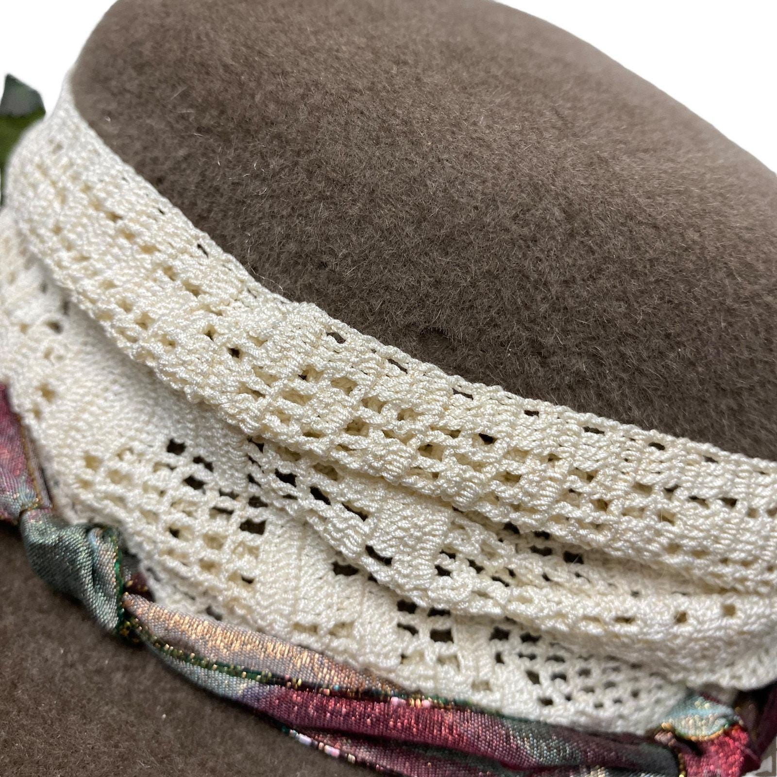 Vintage Linda Madden Womens Brown Hat With Flower Brimmed 