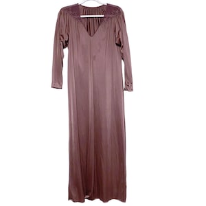 Vintage Womens Mauve Long Sleeve Eyelet Floral Sleep Night Gown