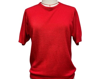 Vintage Designer Originals Damen Größe S rotes Acryl Strick-Kurzarm-Shirt