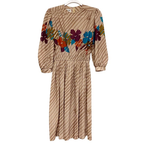 Vintage Missy H Womens Floral Stripe 70s 80s Dress - image 1