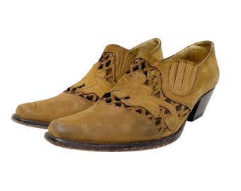 Vintage Studio Paolo Womens Size 9 Brown Lasercut Western Shooties Ankle Boots