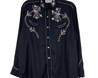 Vintage Tonite Womens L Colorful Embroidered Western Pearl Snap Shirt