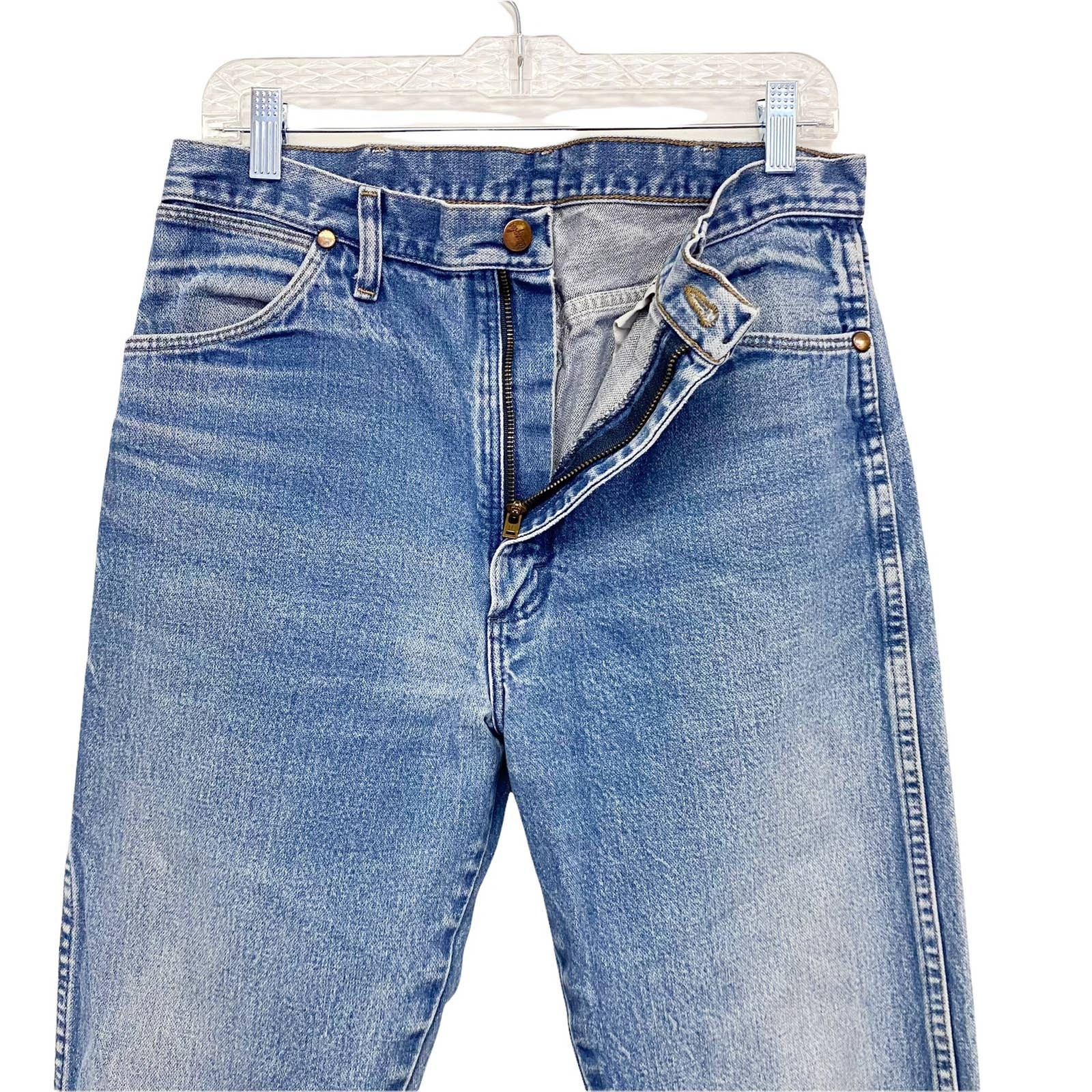 Vintage Wrangler Mens Size 34 x 38 Blue 13MWZ Circle Pocket Outline Jeans
