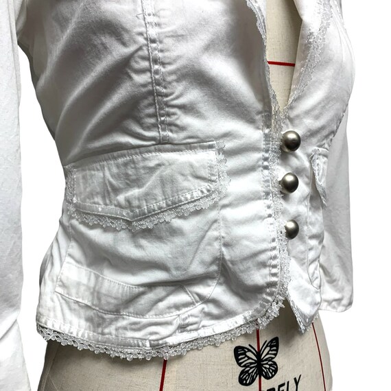 Tulle Womens Size S White Button Front Lace Trim … - image 3