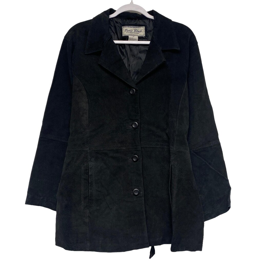 Vintage Paris Blues Womens Size 2X Black Leather Button up Jacket