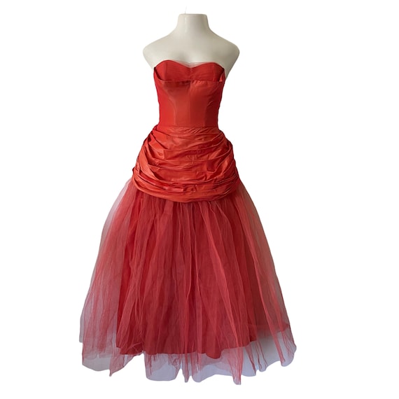 Vintage Fred Perlberg Womens Red Pleated Tulle Swe