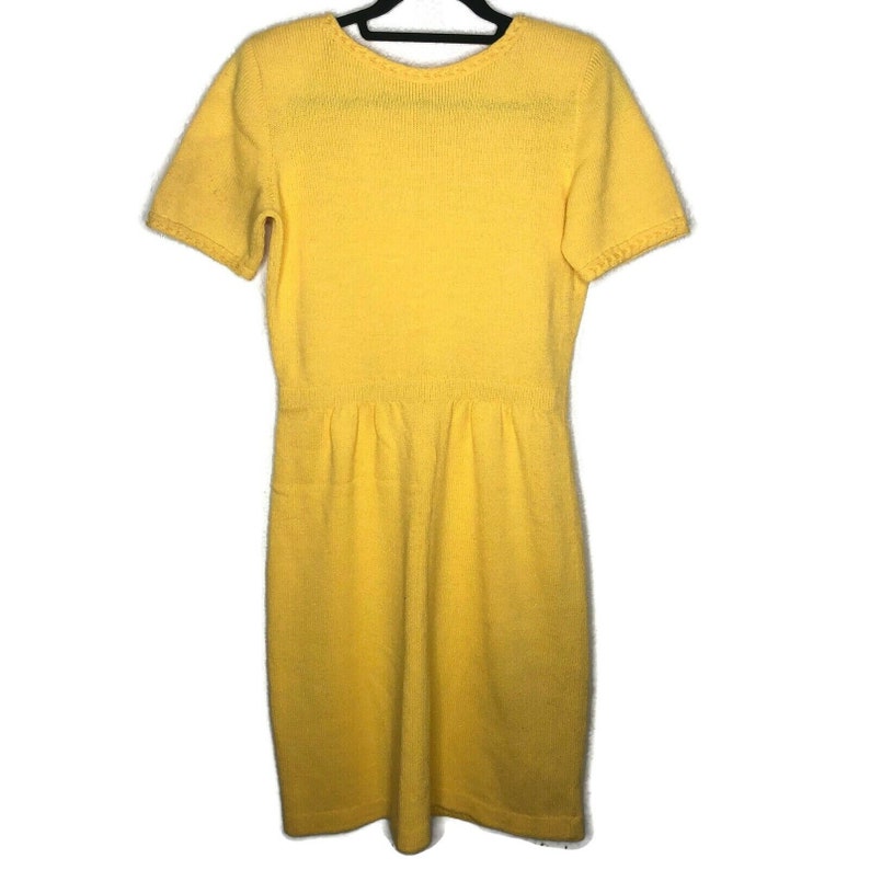 Vintage Womens Yellow Knit Short Sleeve Midi Dress