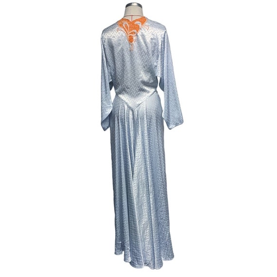 Vintage Womens Blue Dot Orange Lace Trim Long Robe - image 9